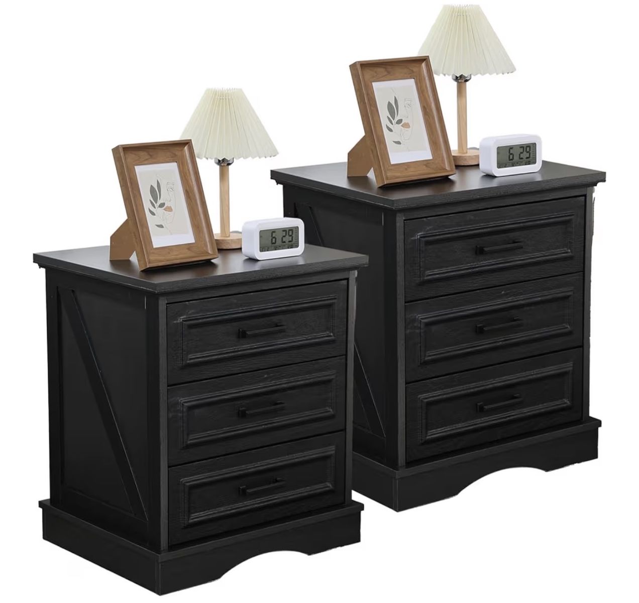 NEW Farmhouse Night Stands Set of 2, Wood Nightstand with Charging Station, 22" Wide End Table
