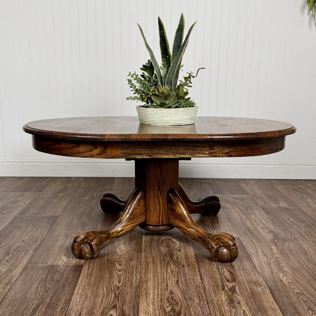 Vintage Oak Coffee Table w/ Paw Feet