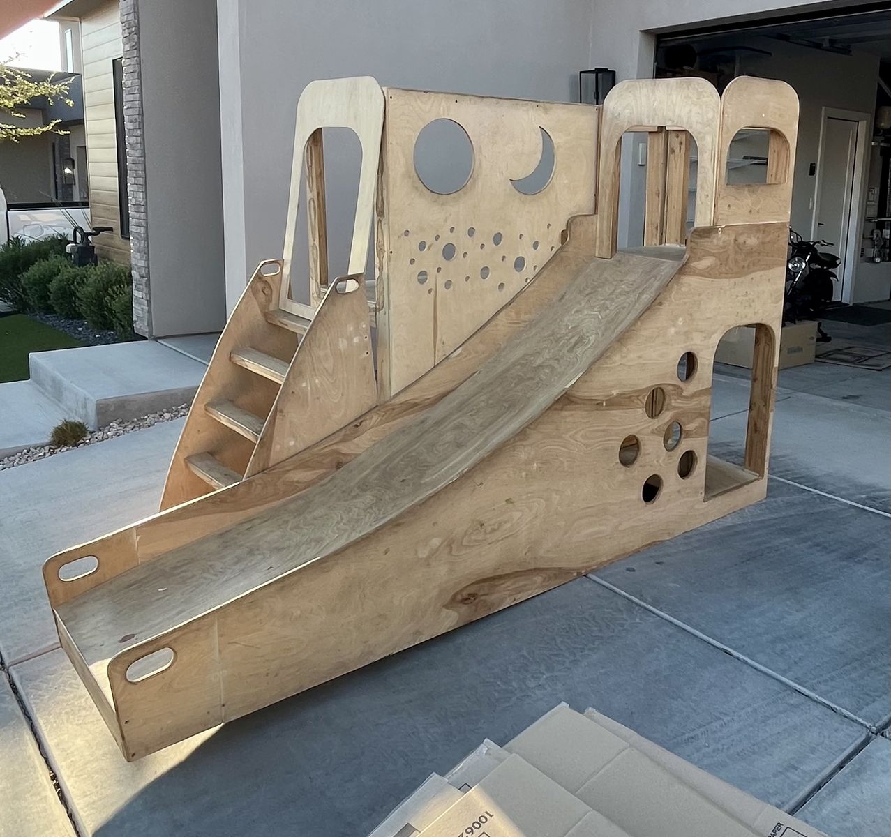 Custom Built Wooden Indoor Play Structure with Slide and Stairs