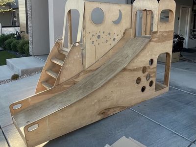 Custom Built Wooden Indoor Play Structure with Slide and Stairs