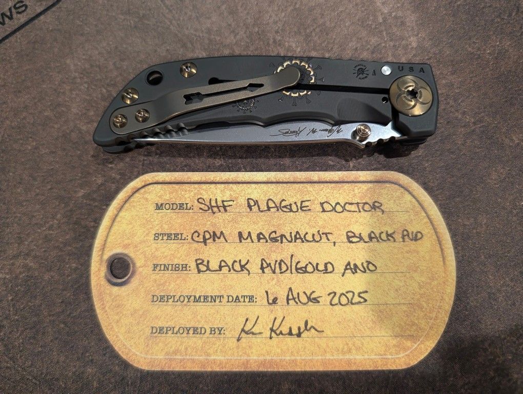 Spartan Blades Harsey Folder 3.25 Black/Gold Plague Doctor in Magnacut