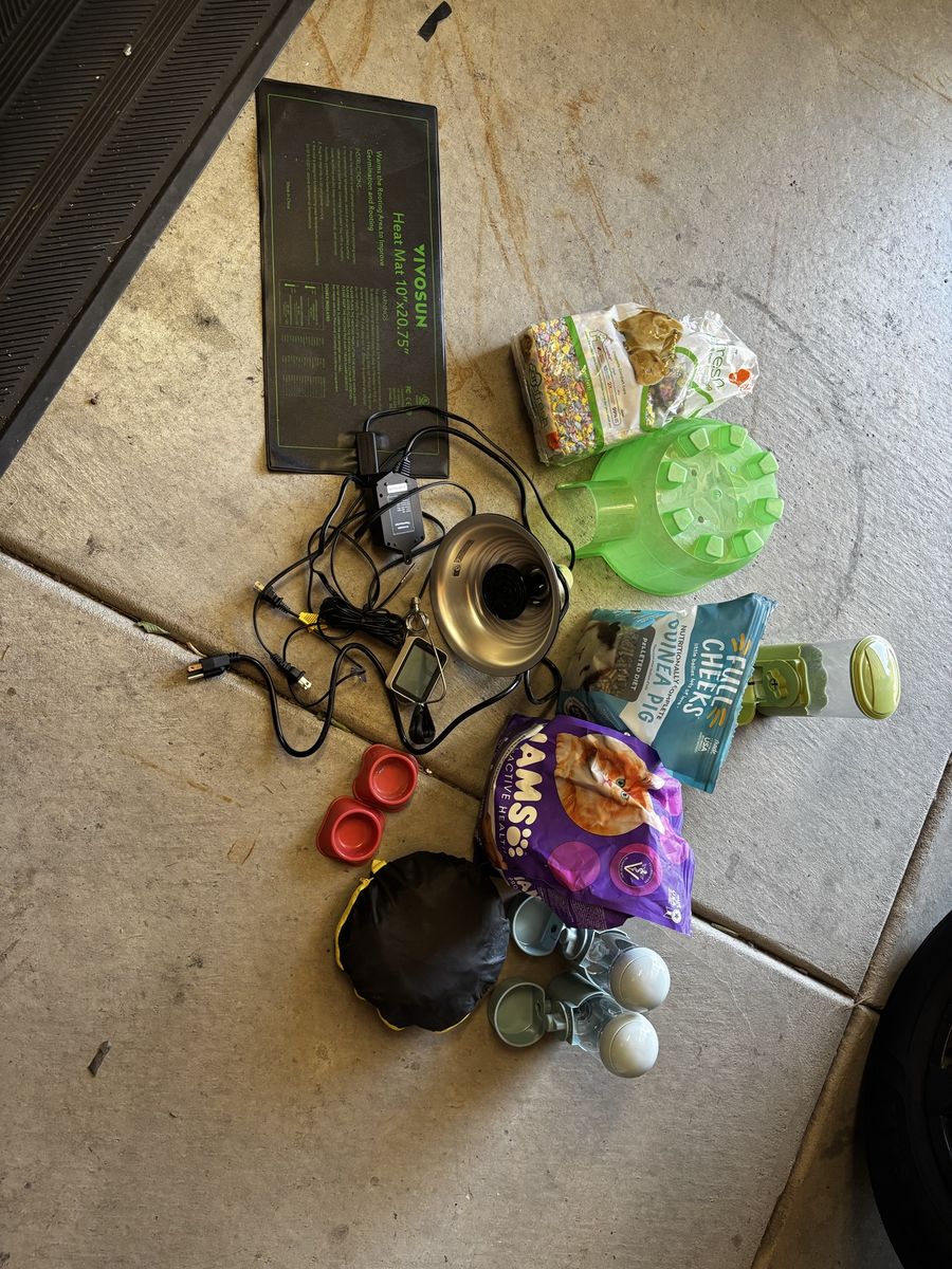 Gerbil cage with wheel and other supplies