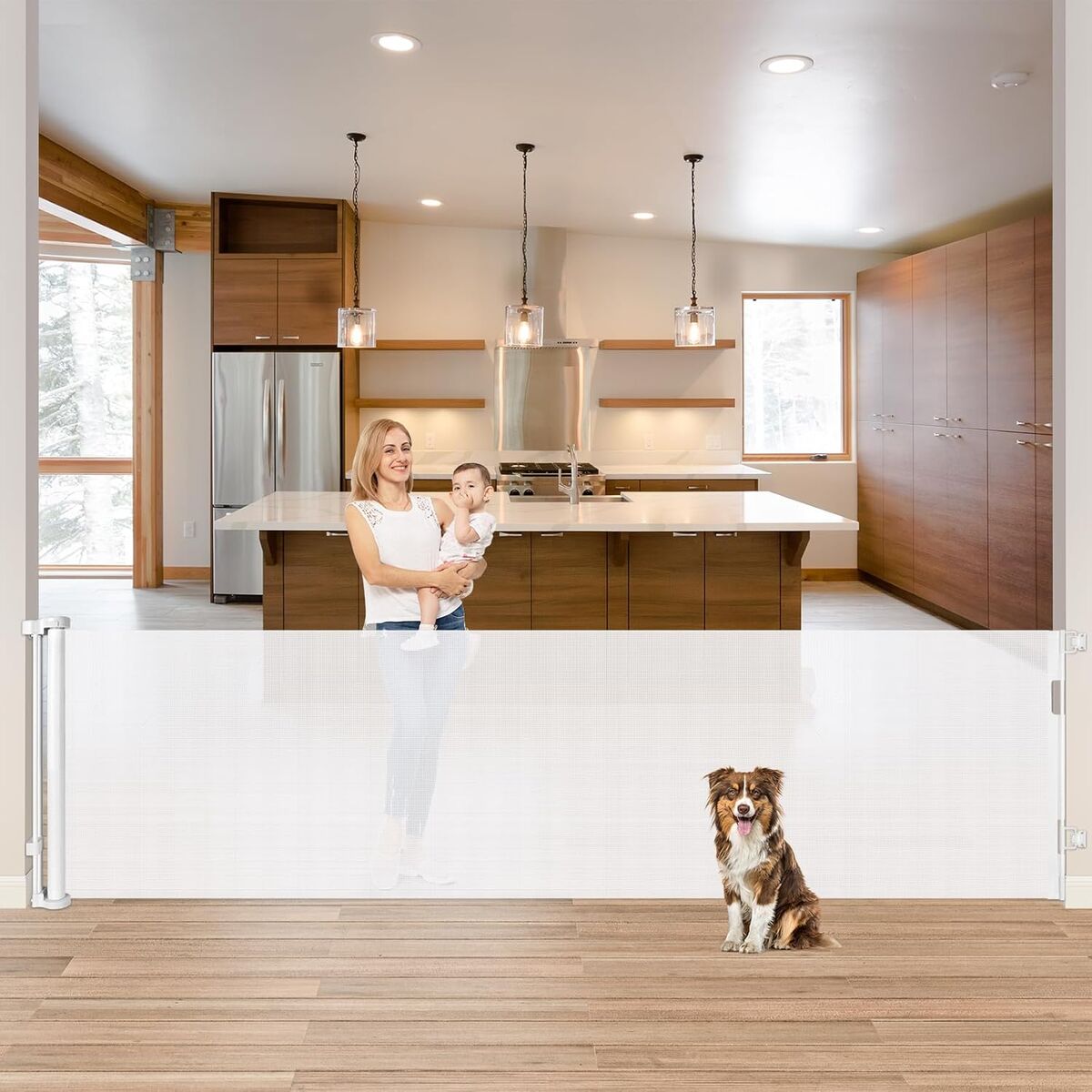 33" x 85" Wide Baby Gate for Wide Openings Indoor Retractable Baby Gates Outdoor Retractable Dog Gate White