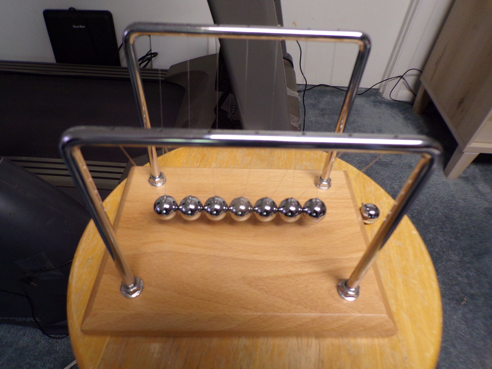 Large Newton's Cradle With Seven Balls And Wood Base