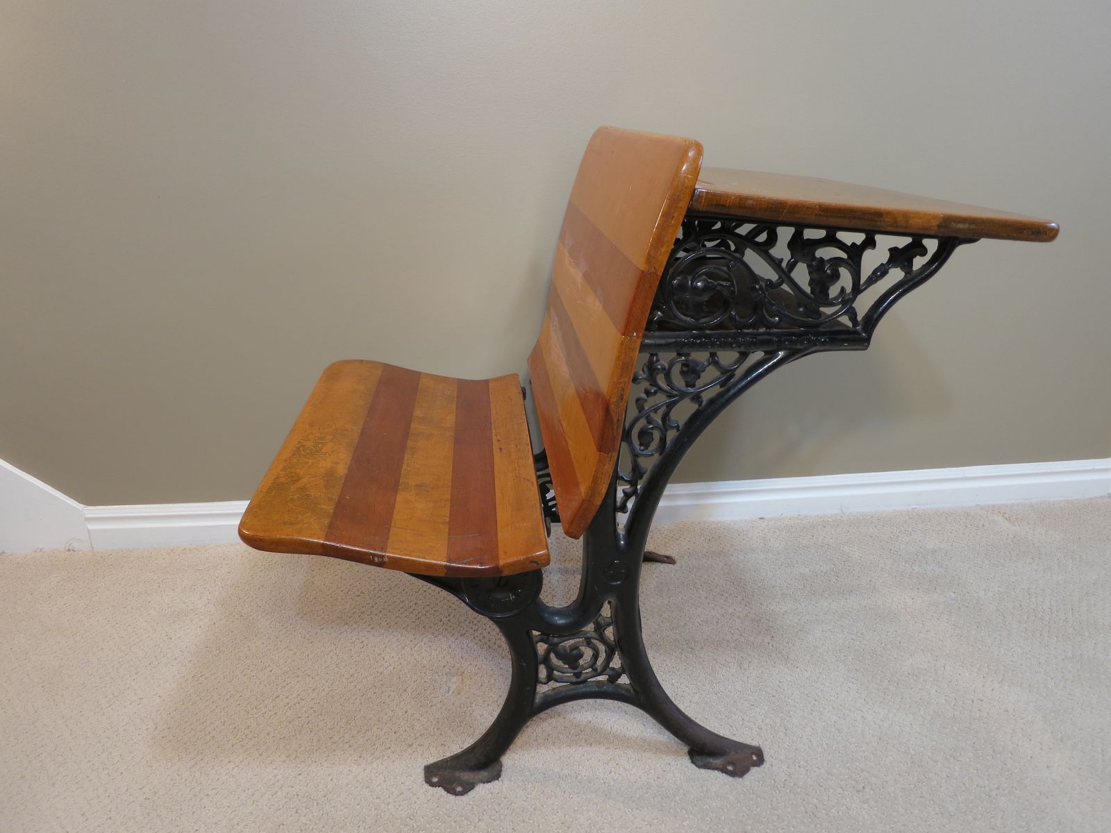 Antique Student Desk No. 4 w/Folding Bench & Ink Well