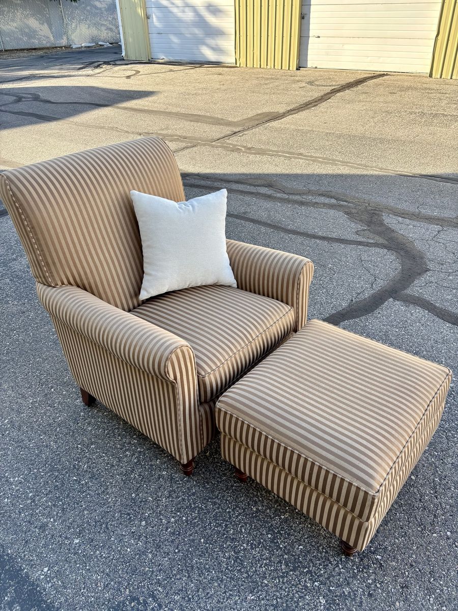 Thomasville Striped Armchair with Ottoman