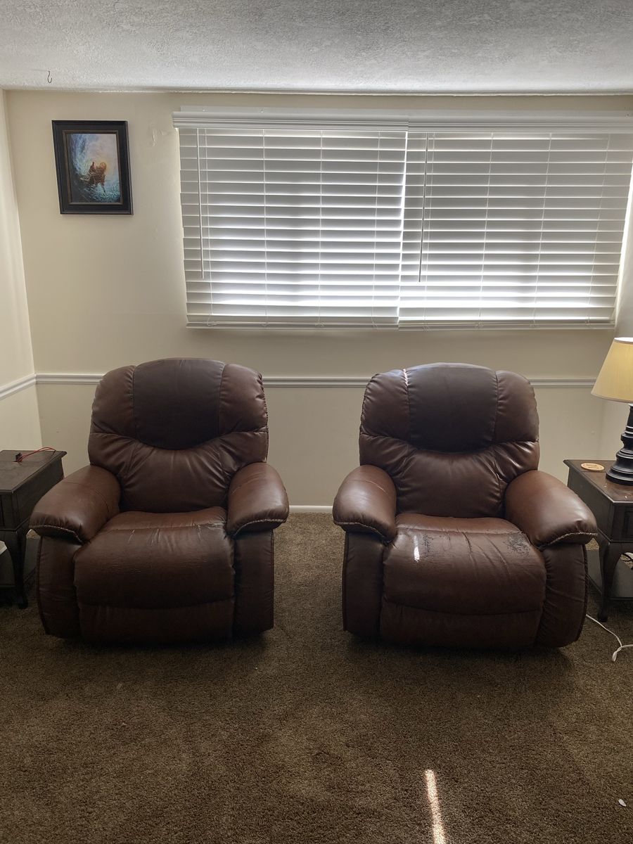 Brown Faux Leather Recliners - Set of 2