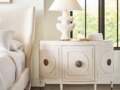 2 x Uttermost Console and Nightstand in Dune Finish with Custom Hardware, 48” wide