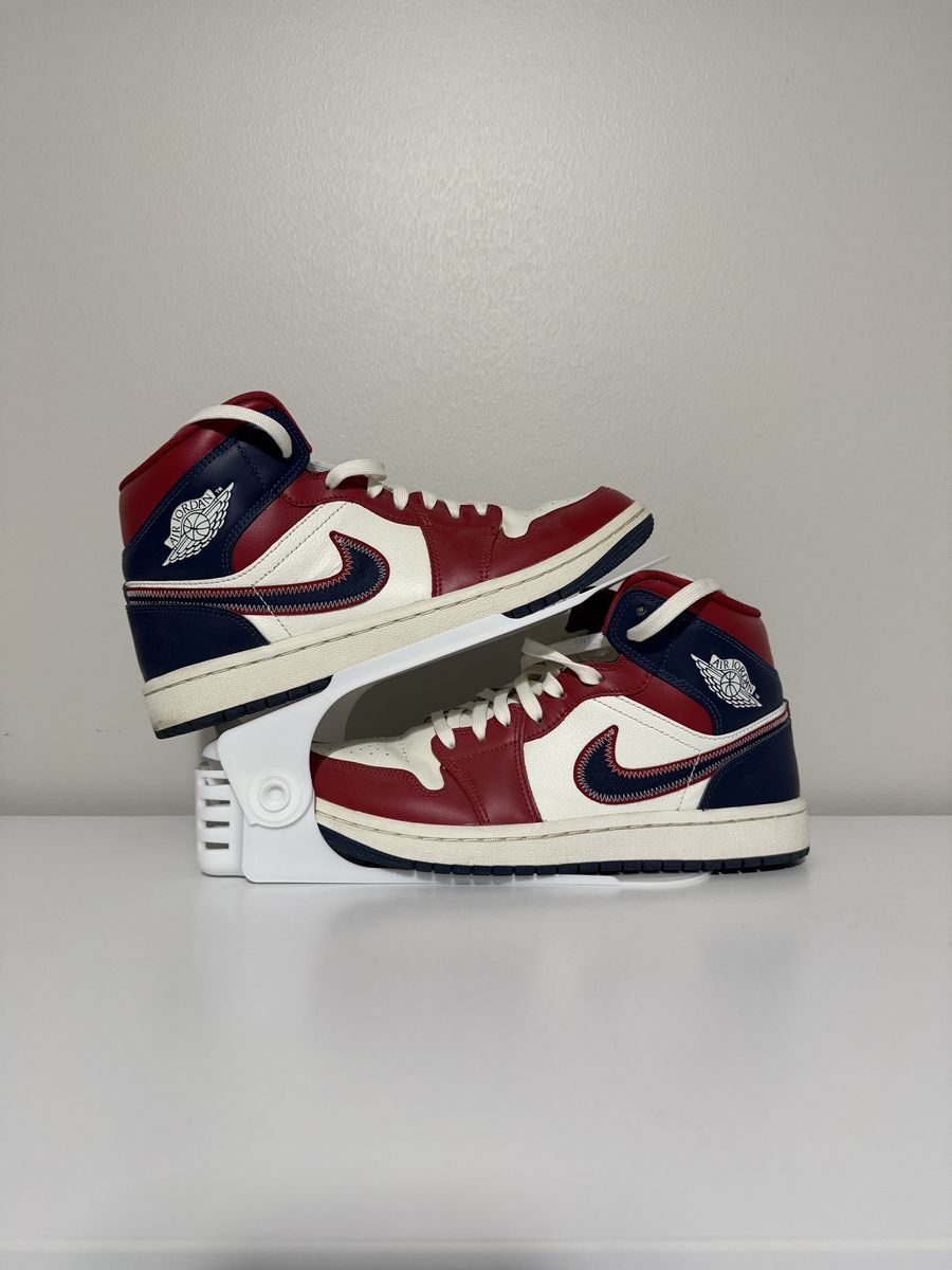 Nike Air Jordan 1 Mid Red White Blue Sneakers Size 7.5