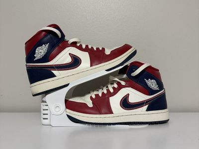 Nike Air Jordan 1 Mid Red White Blue Sneakers Size 7.5