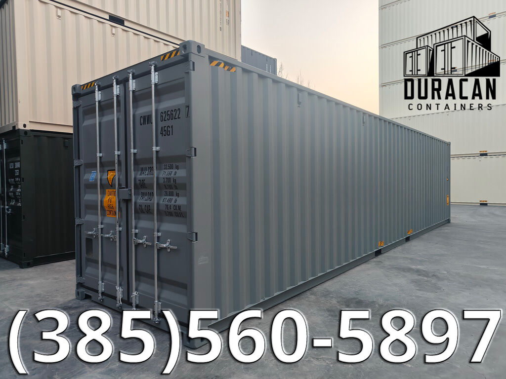Shipping Container, 40' High Cube, New Single Trip, Storage Box - Dark Gray in Color