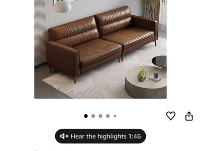 86” mid century PU leather sofa