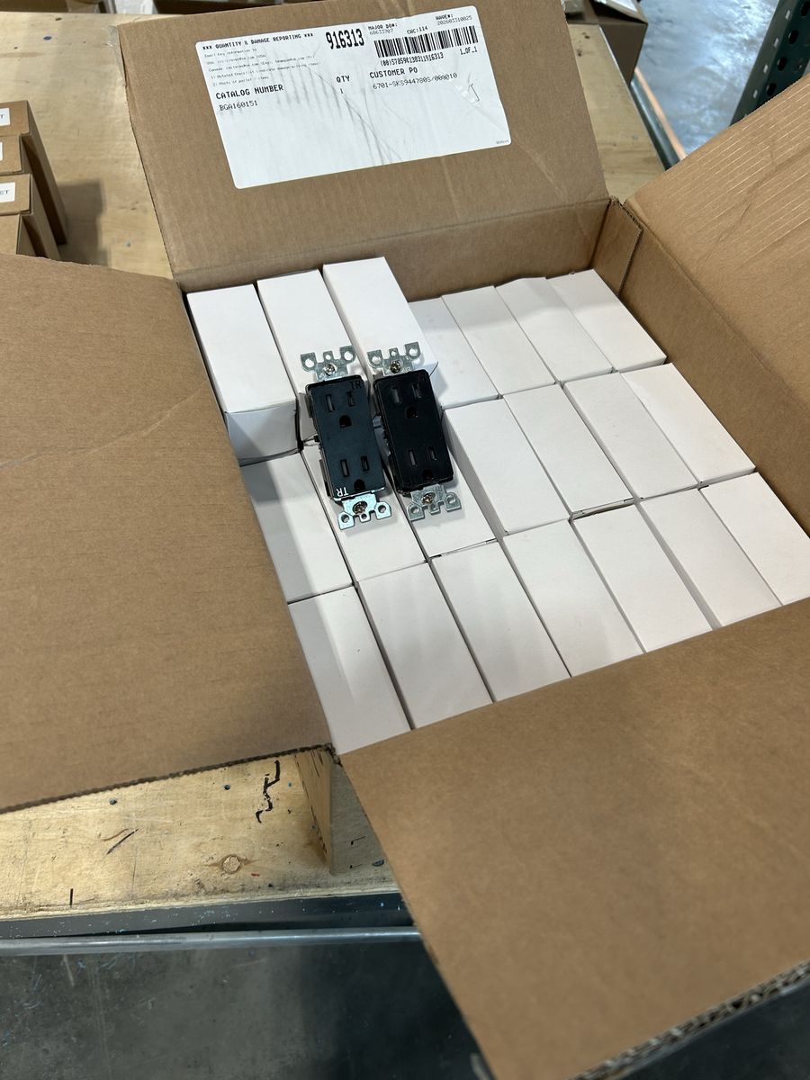 Black tamper resistant Decora duplex receptacle 75