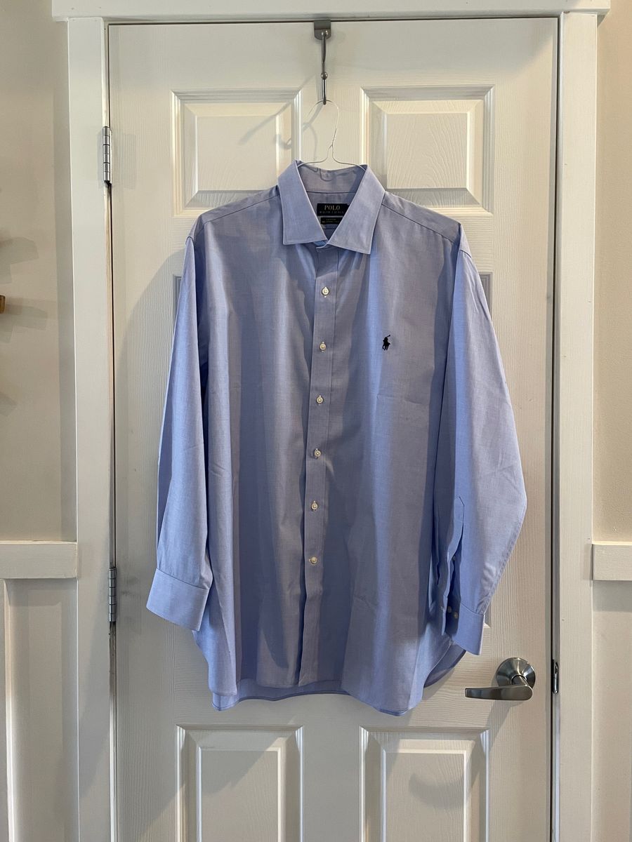 New Polo Ralph Lauren Men's Dress Shirt XL (18 34/35) Blue Easy Care 100% Cotton Stretch.