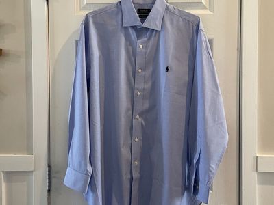 New Polo Ralph Lauren Men's Dress Shirt XL (18 34/35) Blue Easy Care 100% Cotton Stretch.