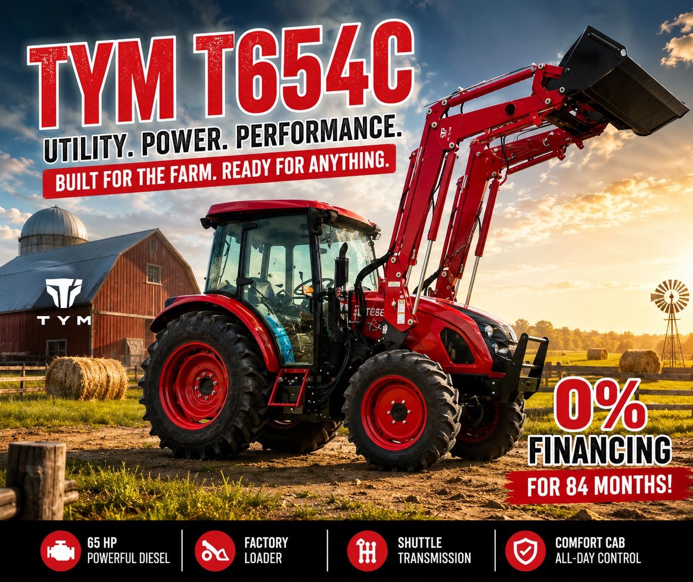New TYM T654C Cab Tractor and Loader