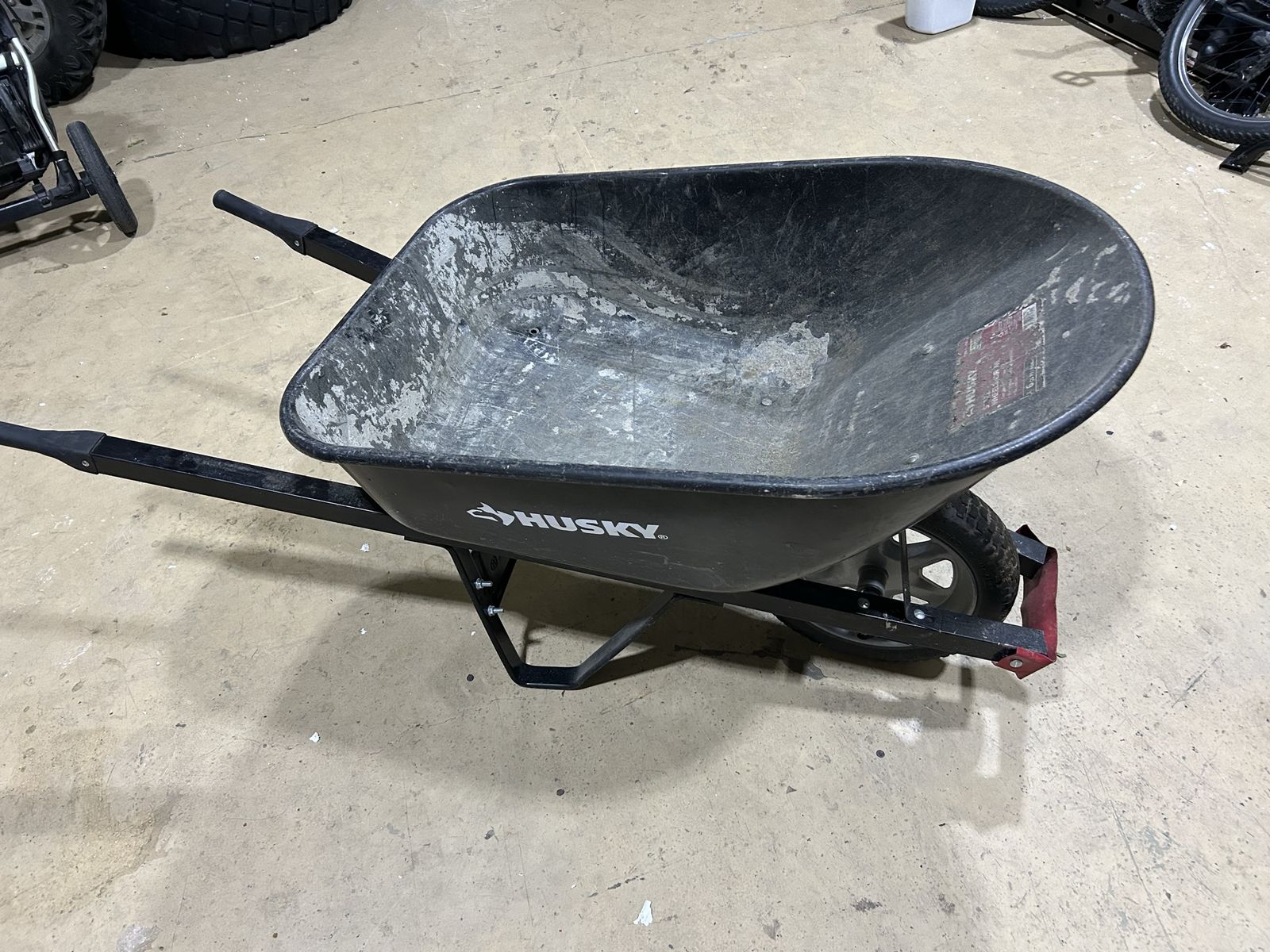 Husky 6 cu. ft. Steel Tray Wheelbarrow - Black Heavy Duty Construction Yard Cart