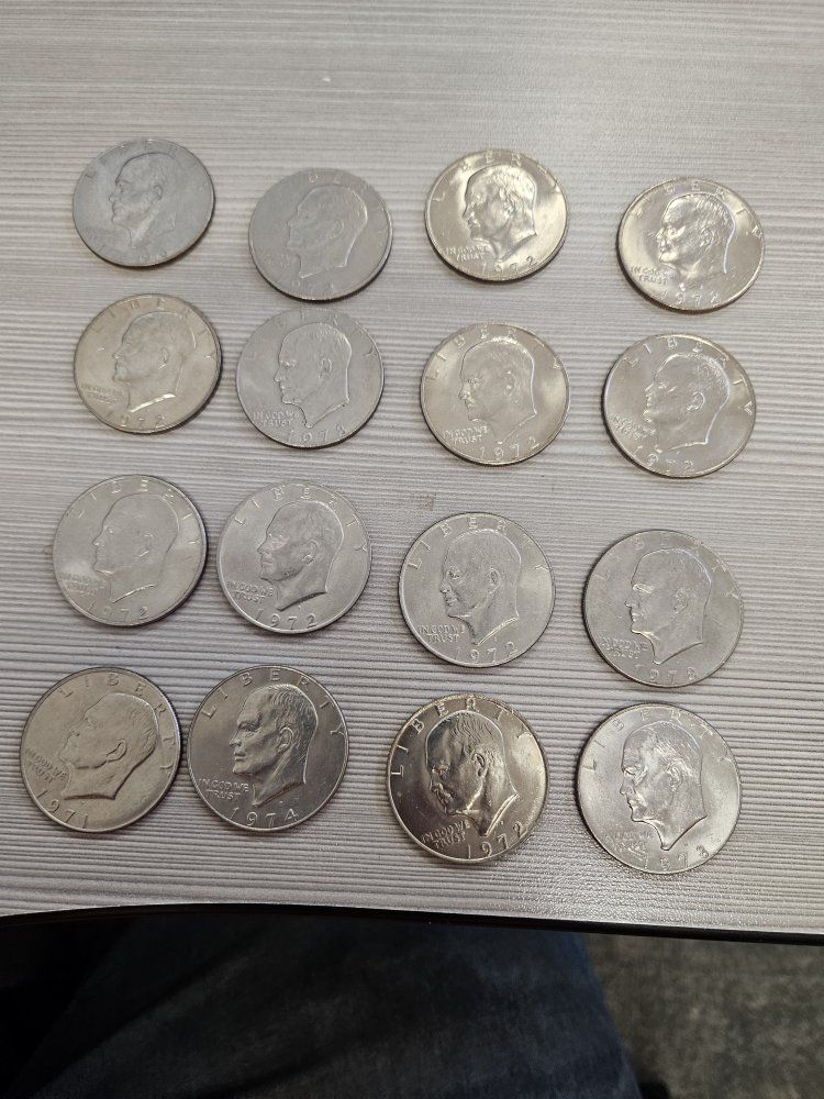 Lot of 16 Eisenhower Dollar Coins - Various Dates (1971, 1972, 1974, 1976, 1978) - Collectible US Currency