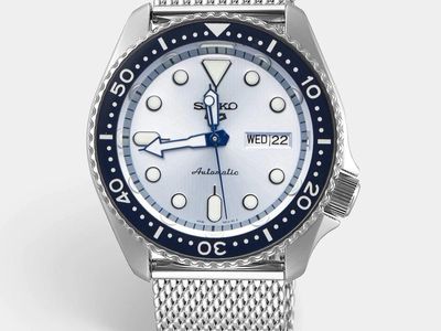 Seiko 5 Sports Automatic Watch Blue Bezel Silver Dial Stainless Steel Mesh Strap