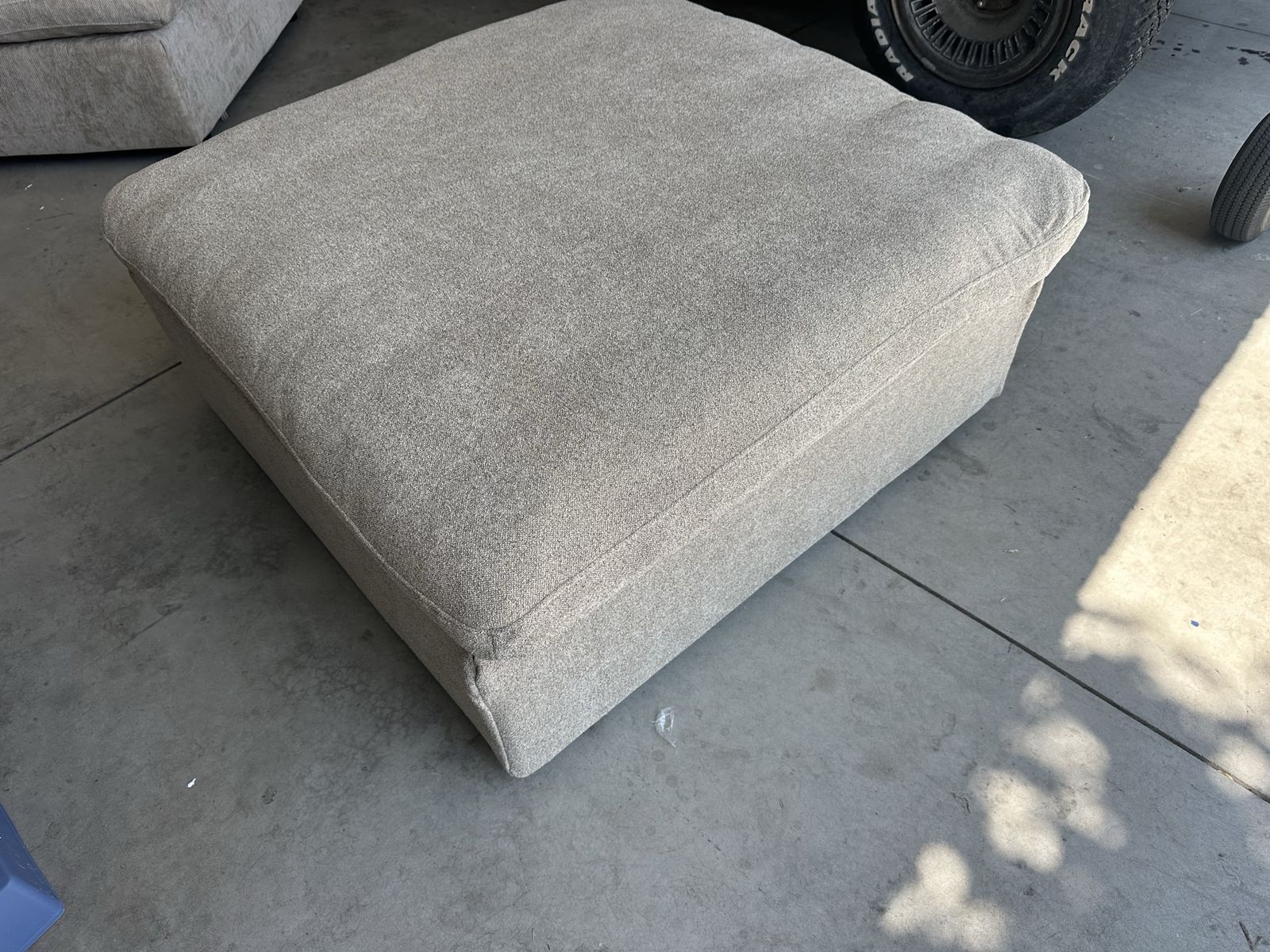 Large Fabric Ottoman - Khaki Upholstered Footstool