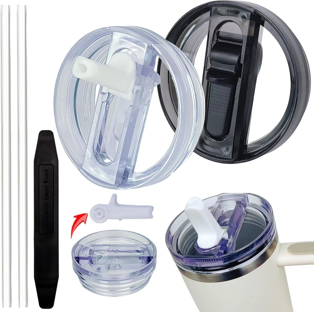 NEW 2 Pack 40 oz Tumbler Detachable Flip Straw Lid Replacement Fit for Stanley Quencher ProTour,Leak Proof