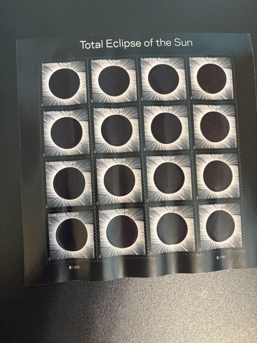 United States 2017 Total Eclipse of the Sun Forever Stamp Sheet