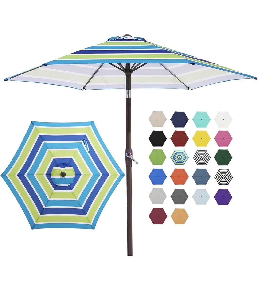 JEAREY 7.5FT Patio Umbrella with Double Layer Vent, Button Tile System, and Easy-Grip Crank