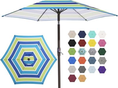 JEAREY 7.5FT Patio Umbrella with Double Layer Vent, Button Tile System, and Easy-Grip Crank