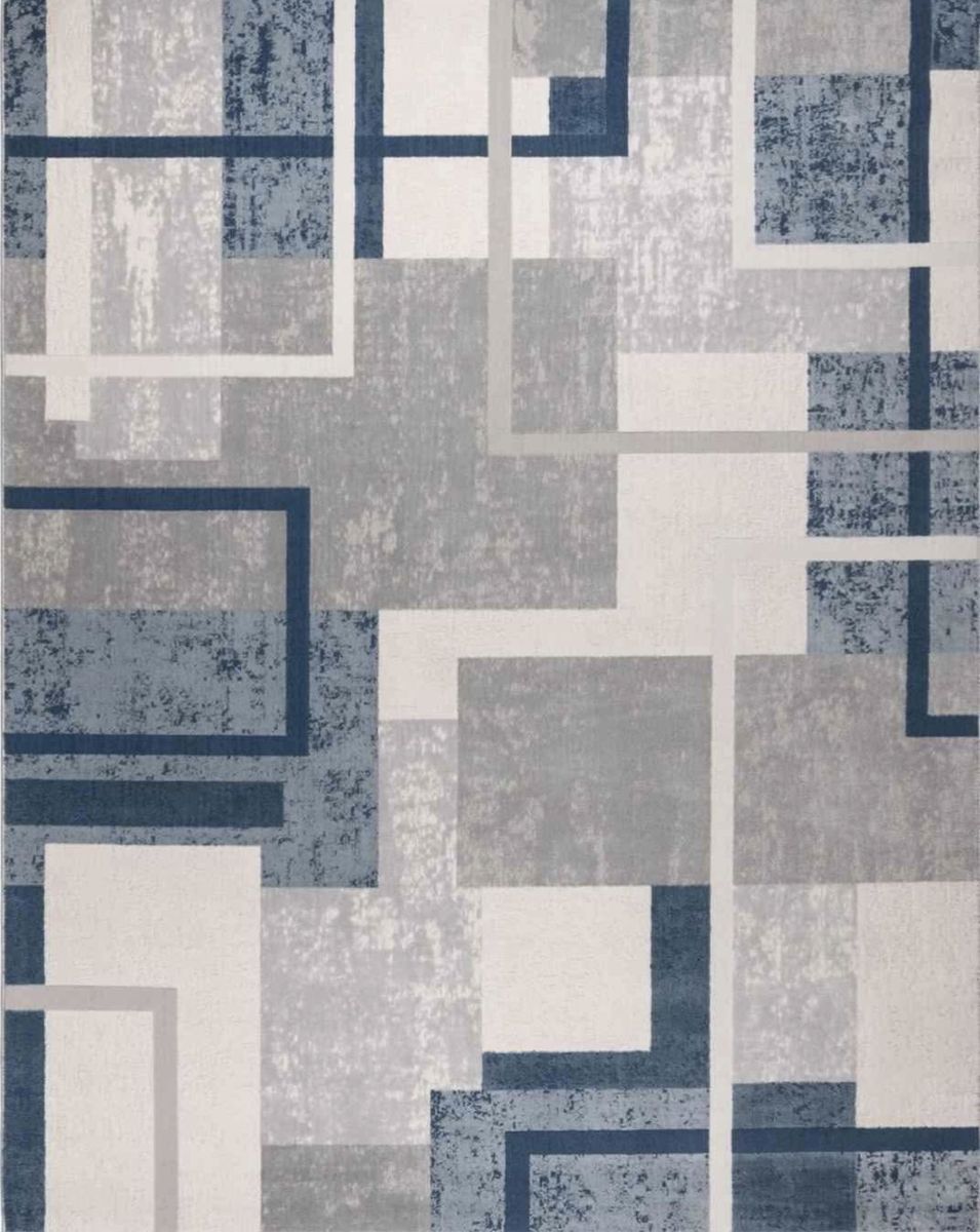New! 9x13 Gertmenian Ethan Abstract Geo Blue Indoor Area Rug Modern Geometric