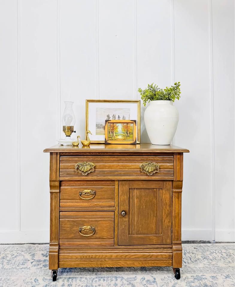 Antique Solid Wood 3 Drawer Wash Stand | Antique Wash Stand Chest | Antique Dresser