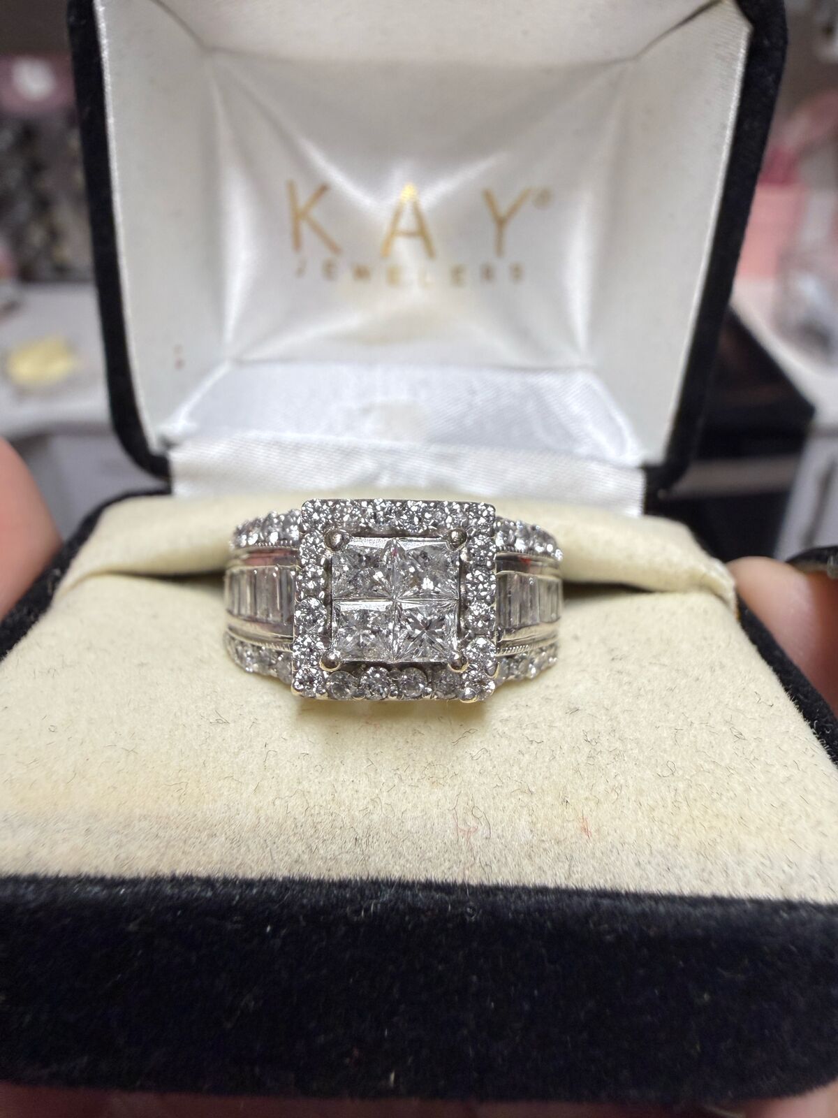 Diamond Engagement Ring, Princess, Baguette & Round-cut 14K White Gold