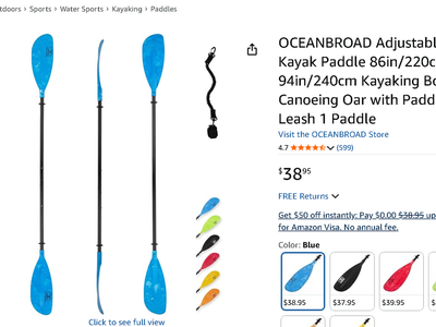 OCEANBROAD Adjustable Kayak Paddle 86in/220cm to 94in/240cm Kayaking Boating Canoeing Oar with Paddle Leash 1 Paddle