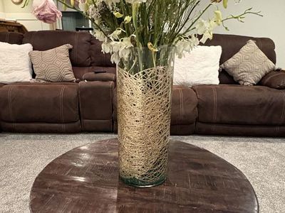 ️ Round Wood & Metal Coffee Table – Modern Rustic Accent (30”)