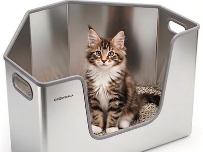 Stainless Steel Corner Litter Box with High Sides for Small & Medium Cats