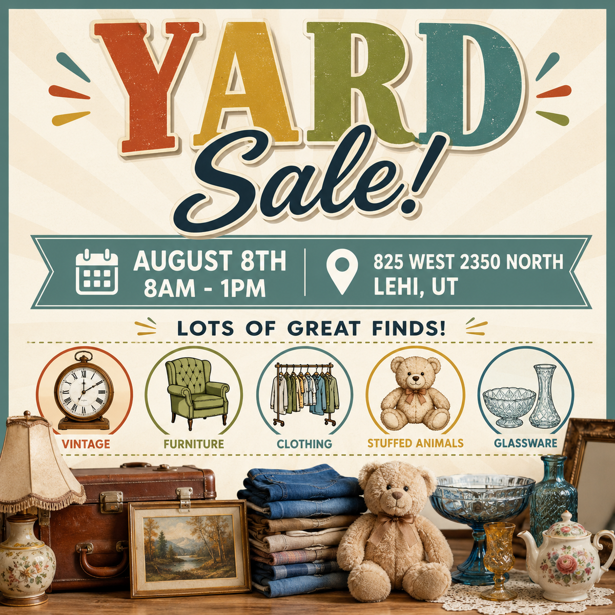 Yard Sale Announcement - August 8th 8AM-1PM in Lehi, UT