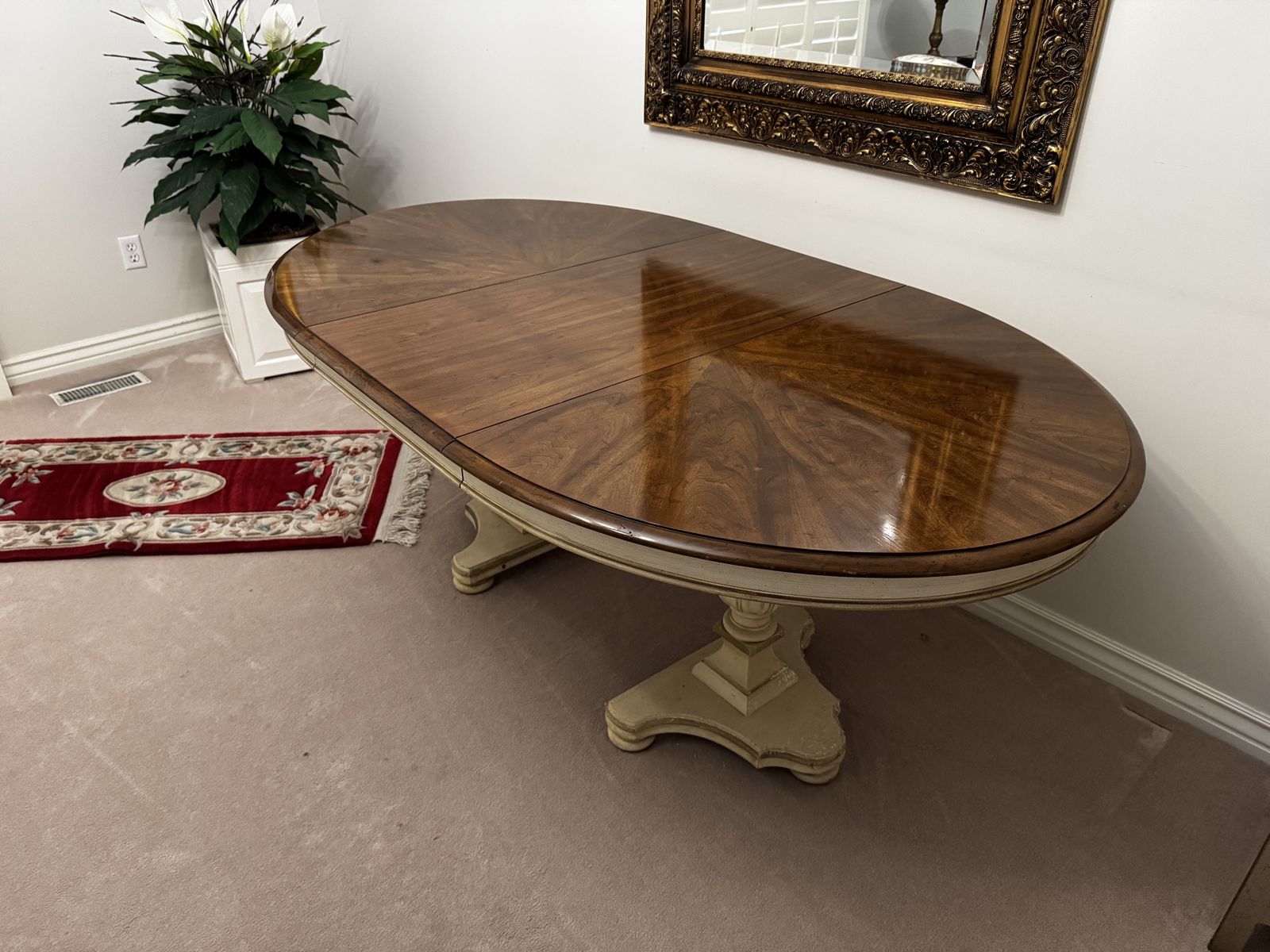 Elegant Traditional Extendable Dining Table with Double Pedestal Base & 6 Chairs, Wood Grain Finish