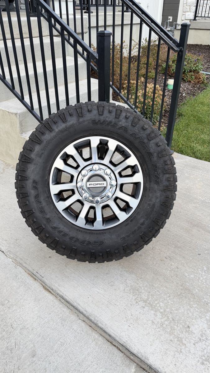 Ford F350 Rims and Tires 285/75R18 Goodyear Wrangler Duratrac Load E