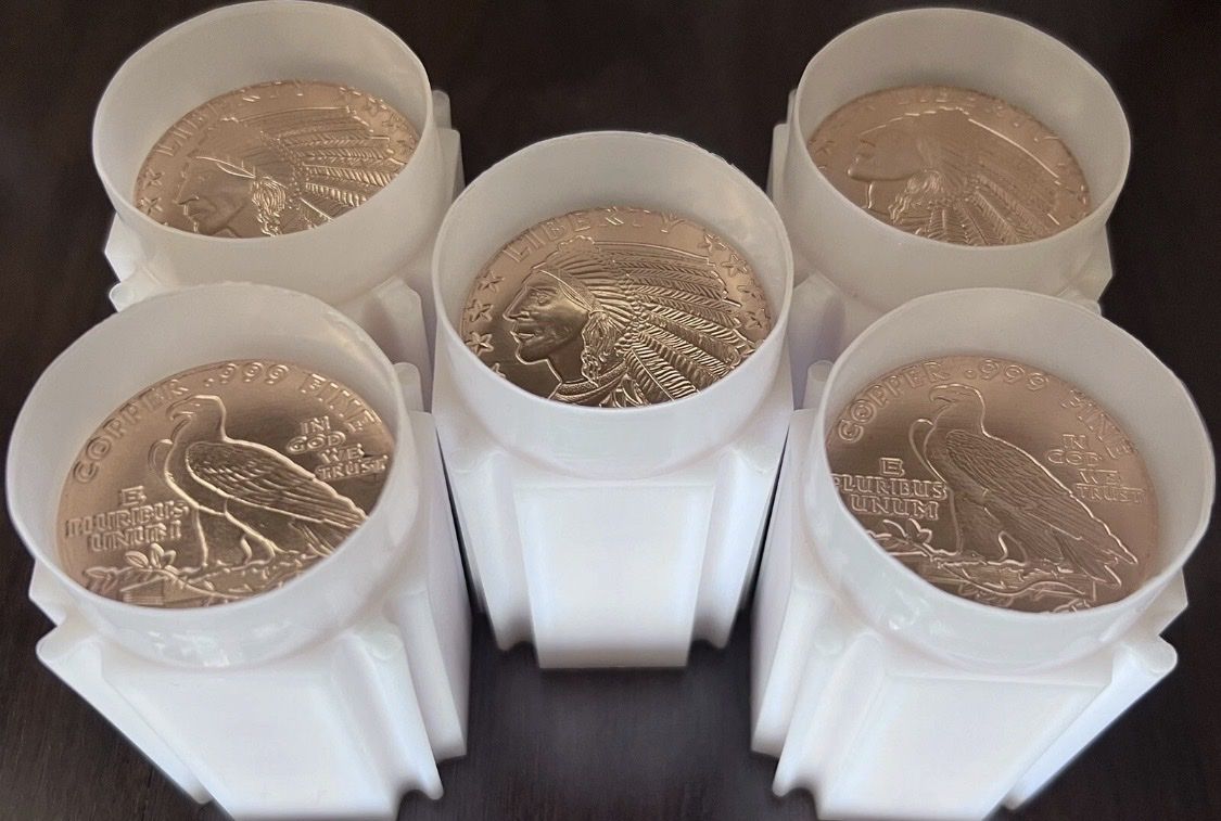 100- 1911 Indian Head Gold Plated Copper Bullion Coin Set - 5 x One Ounce .999  Rounds lot of 100