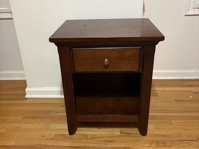 Dark Wood Nightstand with Drawer, 22"W x 18"D x 25.5"H