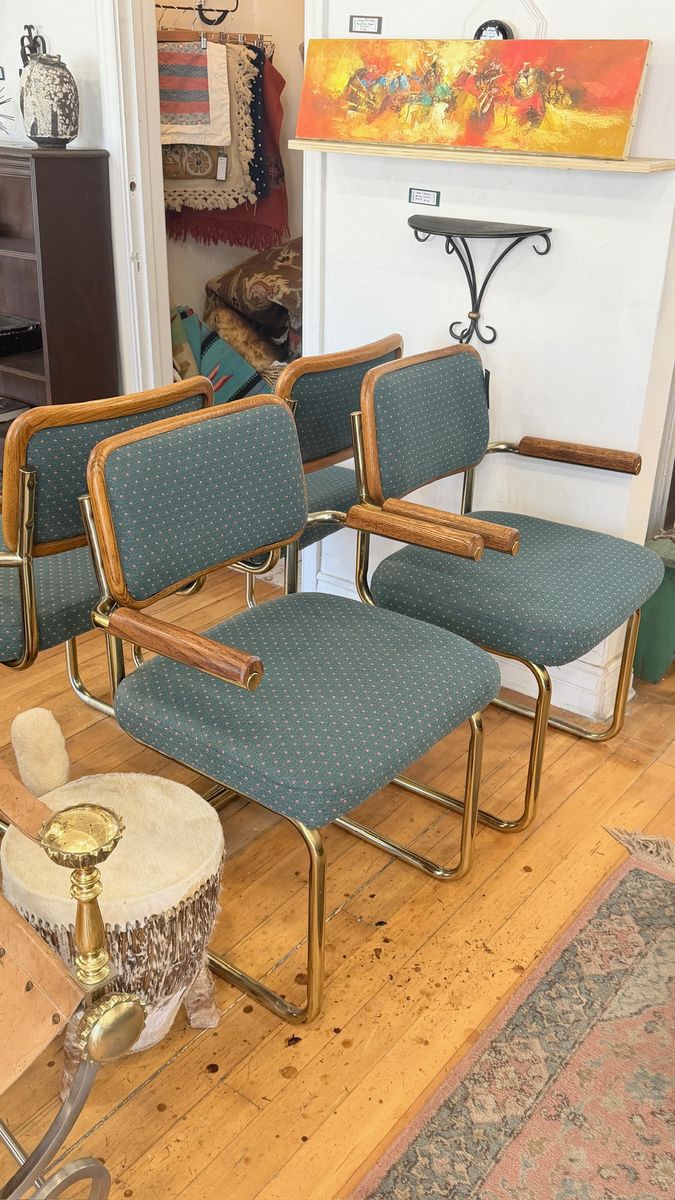 Vintage Oak Upholstered Cesca Style Chairs - set of 4
