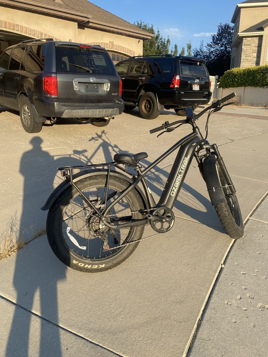 Ozark Trail Fat Tire E-Bike Electric Bicycle with Rack, Charger, & Kryptonite Chain Lock