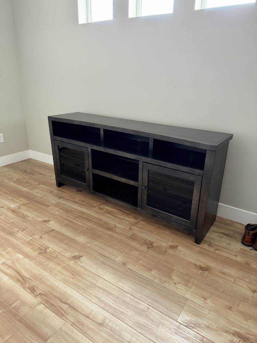 Dark Wood TV Stand with Glass Doors
