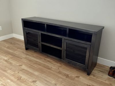 Dark Wood TV Stand with Glass Doors