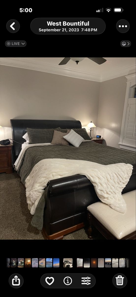 Luxurious Dark Brown Leather California King Size Sleigh Bed Frame - Elegant & Sturdy