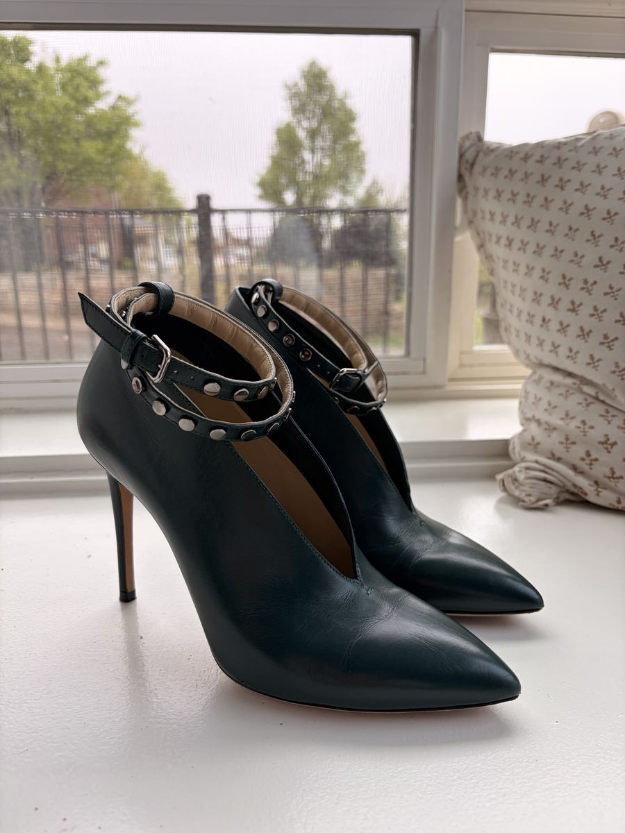 Jimmy Choo Green Leather Lark Ankle Strap Pumps Size 37