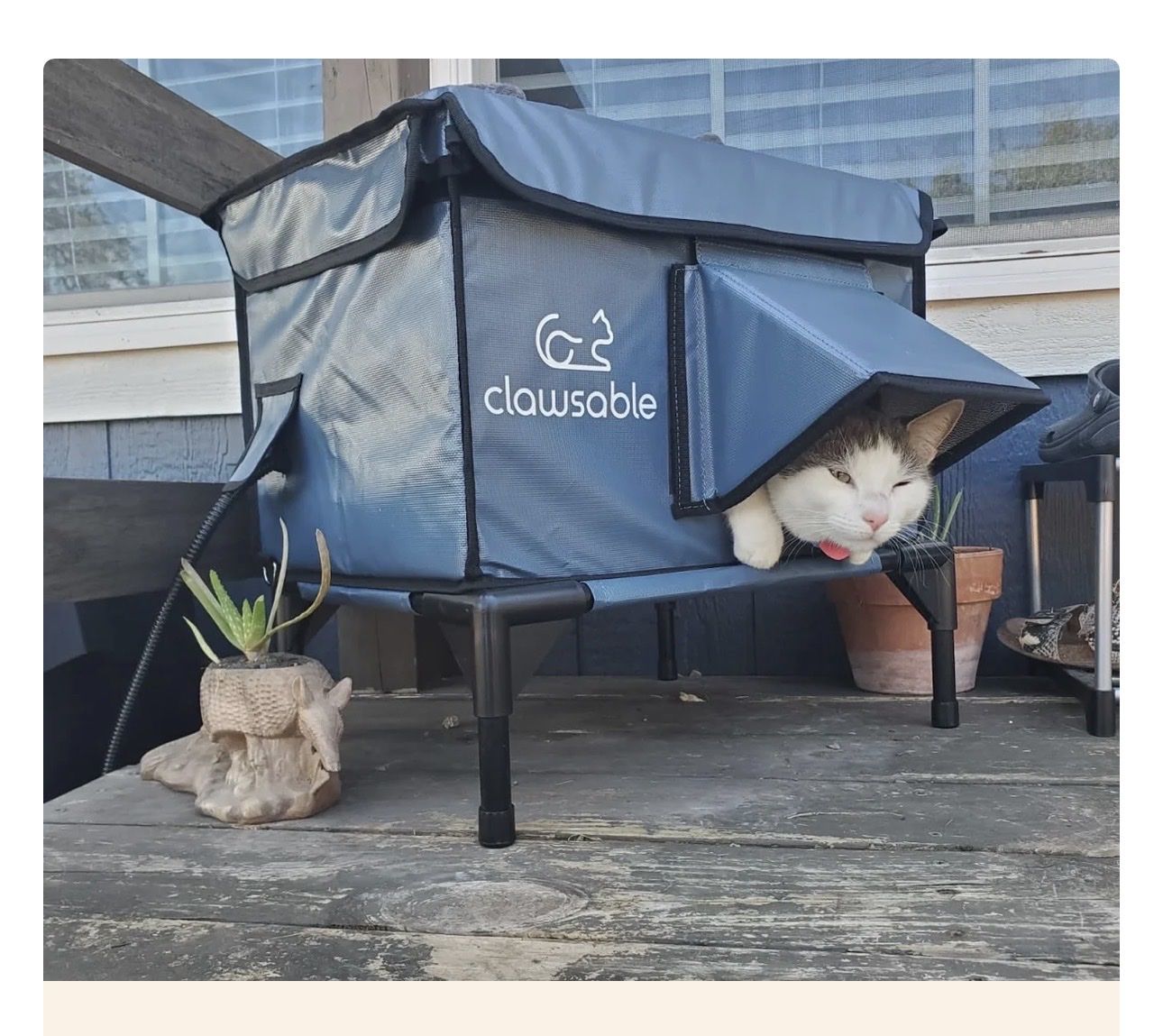 Clawsable Outdoor Elevated Heated Cat House Waterproof Shelter
