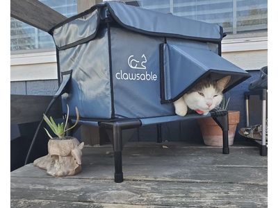Clawsable Outdoor Elevated Heated Cat House Waterproof Shelter