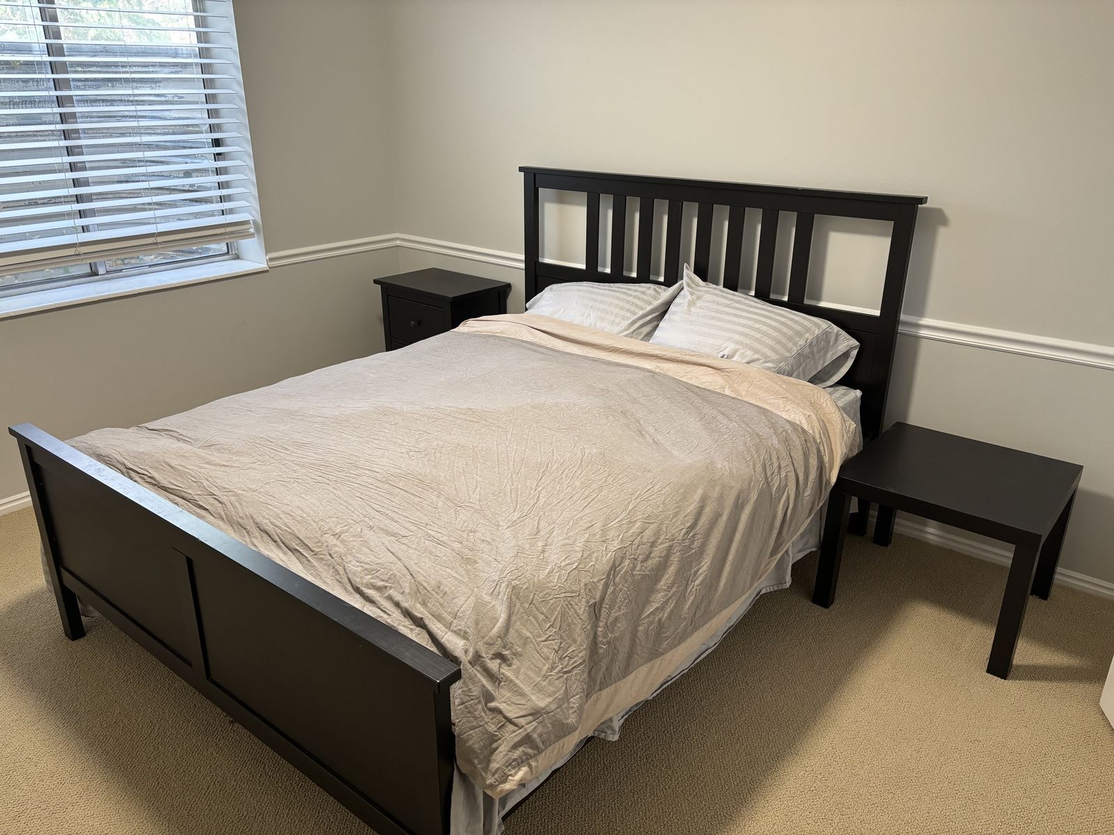 Queen Bedroom Set with Bed Frame, Nightstand, Mattress, and Mattress Topper $300 OBO
