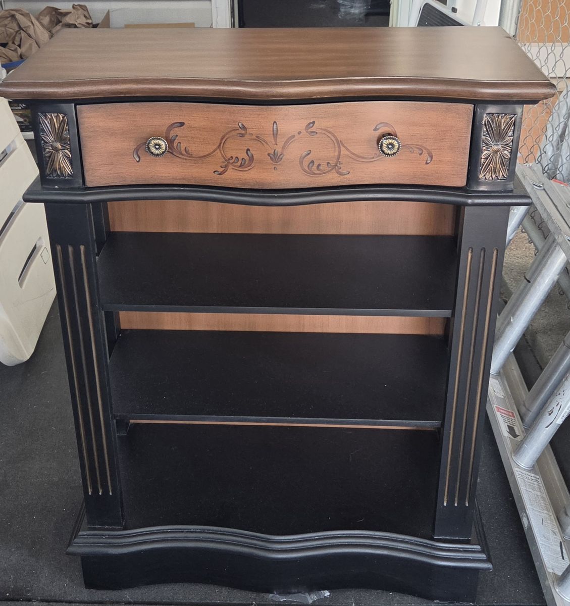 Elegant Solid Wood Bookcase with Drawer - Black & Wood Finish - 4 Shelves