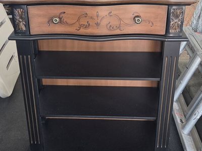 Elegant Solid Wood Bookcase with Drawer - Black & Wood Finish - 4 Shelves